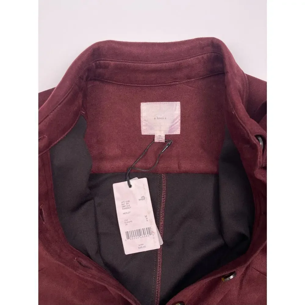 NWT A Loves A Burgundy Faux Suede Button Front Long Sleeve Dress Size M - Picture 11 of 11